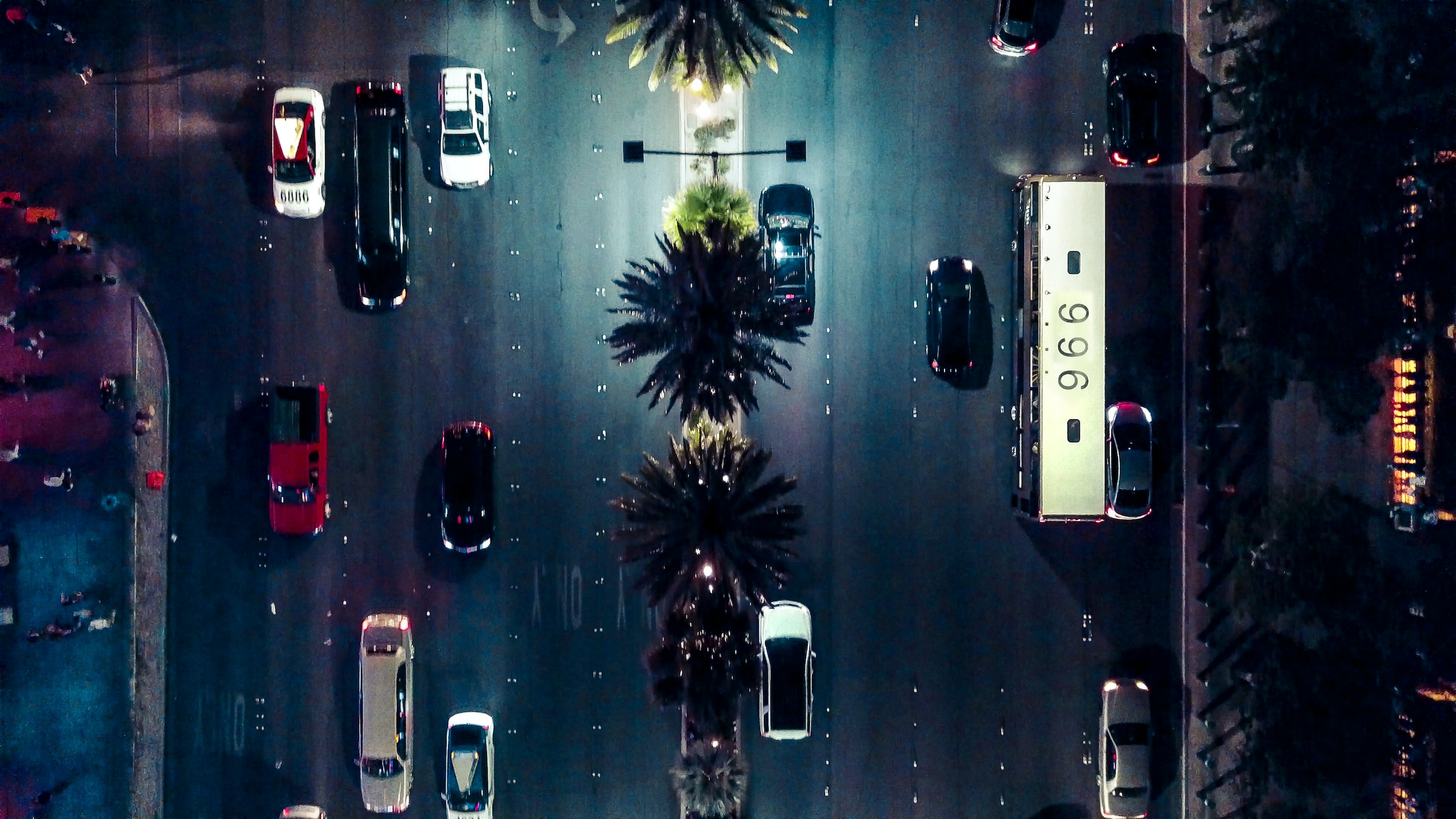 bird's eye view of a street at night